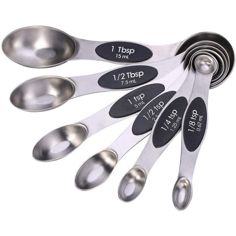 G.a HOMEFAVOR Magnetic Stainless Steel Measuring Spoons Set, Colour-Assorted Round & Oval Measuring Spoons with Accurate Measurement Markings (Set of 6, Balck)