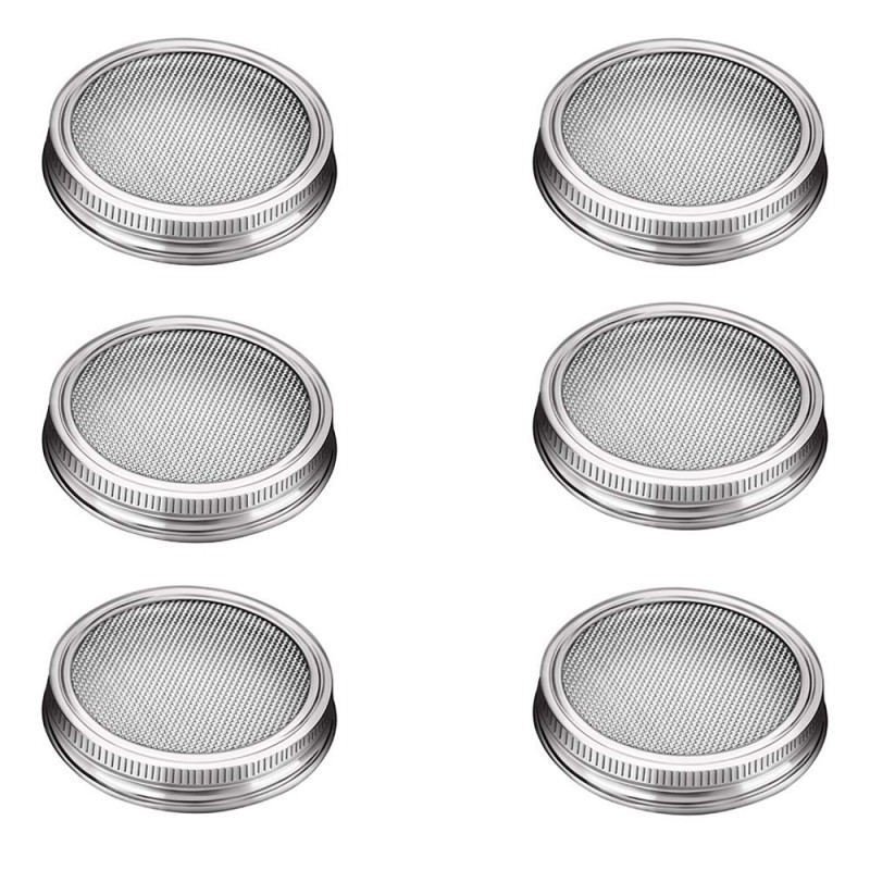 G.a HOMEFAVOR Set of 6 Stainless Steel Sprouting Jar Lids Fit for Wide Mouth Mason Jars for Making Organic Sprout Seeds Indoor