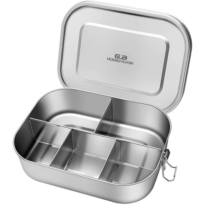 G.a HOMEFAVOR Leak Proof Stainless Steel Bento Box,1400ml Lunch Containers with 5 Compartment - Dishwasher Safe