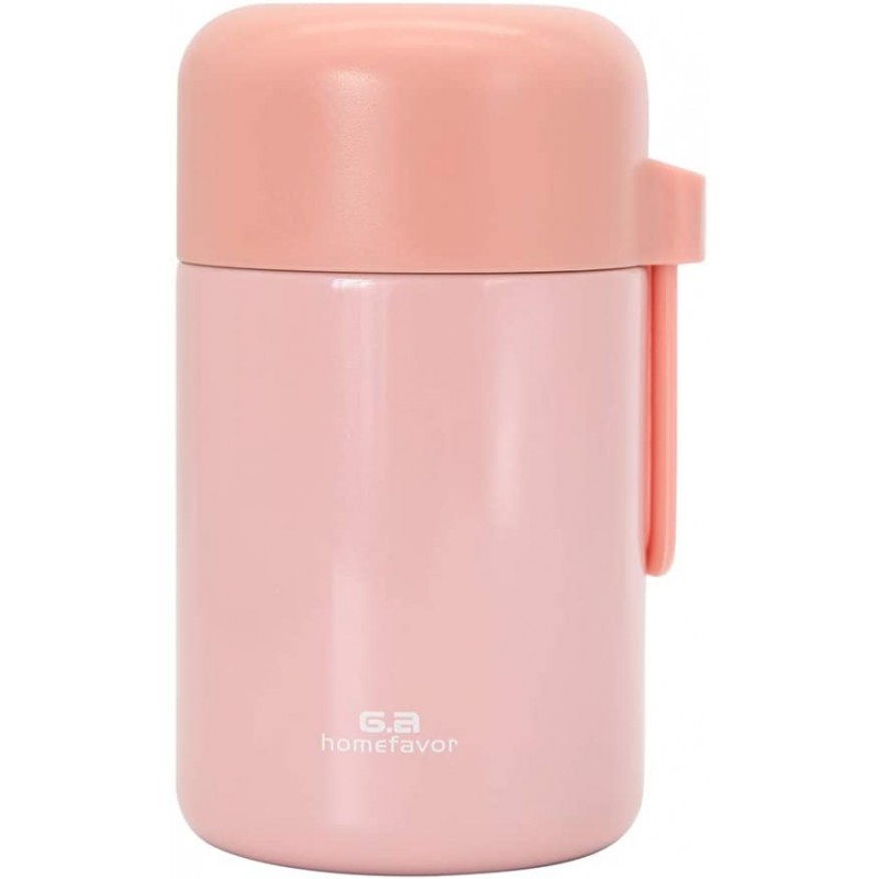 500 ml Food Flask for Hot Food, Stainless Steel Vacuum Insulated Lunch Food Jar with Folding Spoon & Rope for Handy Grip, Leakproof Thermal Soup Flask for Kids Adults, Pink