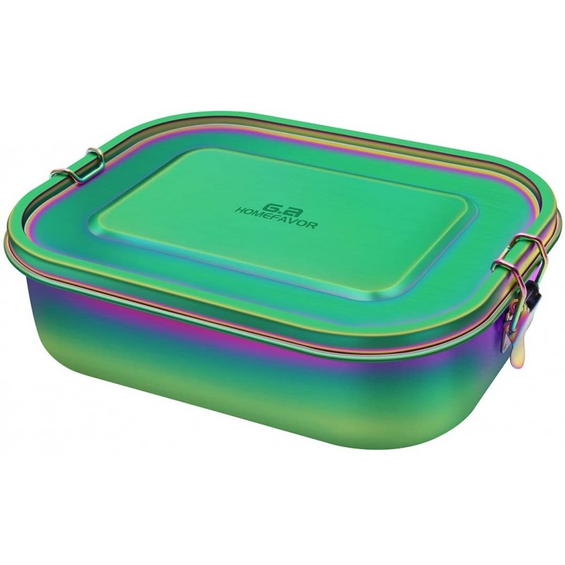 Rainbow Color Lunch Box 1400ml Stainless Steel Bento Box, Large Metal Food Container with Lock Clips, Leakproof Design - Dishwasher Safe
