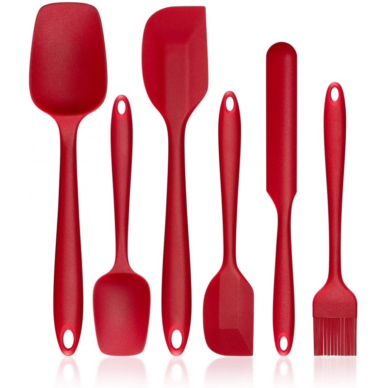G.a HOMEFAVOR Silicone Spatula Set, Heat-Resistant Spatula - One Piece Seamless Design, Rubber Spatula Non-Stick for Cooking, Baking and Mixing (6 Piece Set, Red)