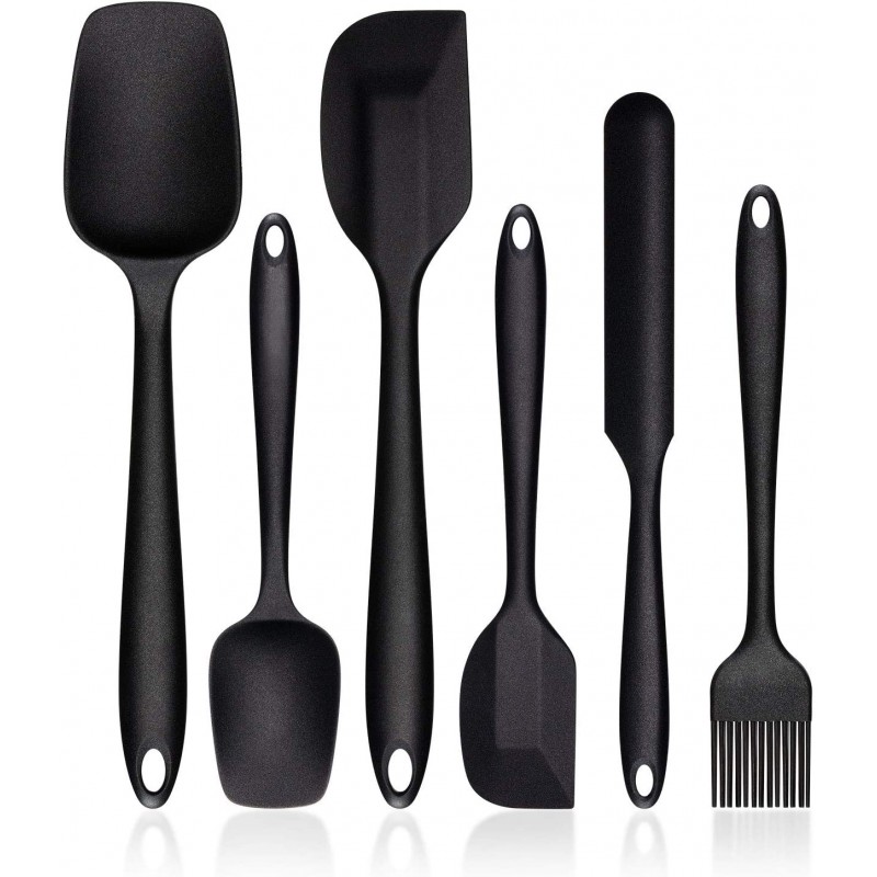 G.a HOMEFAVOR Silicone Spatula Set, Heat-Resistant Spatula - One Piece Seamless Design, Rubber Spatula Non-Stick for Cooking, Baking and Mixing (6 Piece Set, Black)