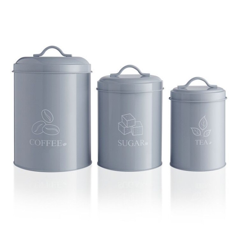 Canister Sets For Kitchen Counter Grey Airtight Food Storage With Lids For Coffee, Sugar, Tea Bin