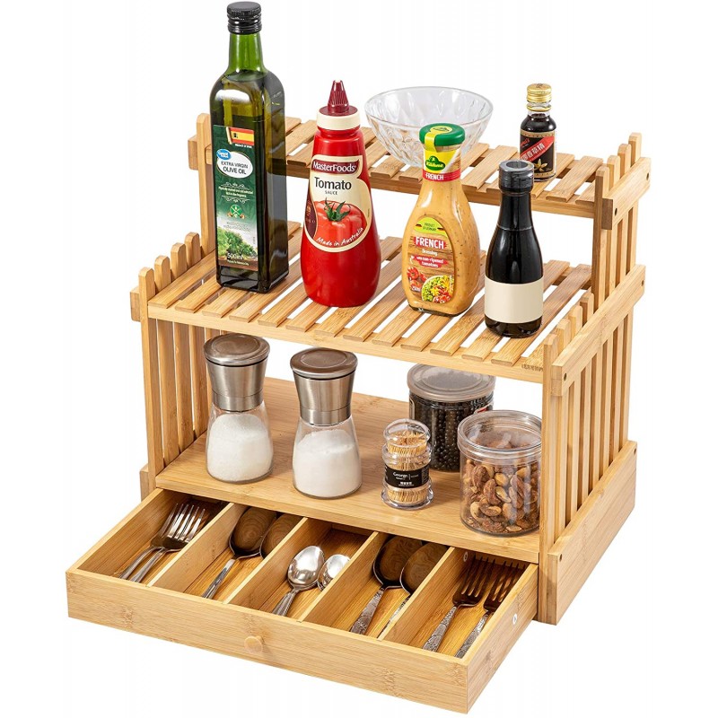 SpiceLuxe Bamboo Stadium Rack Beautiful Spice Organizer for Counter or