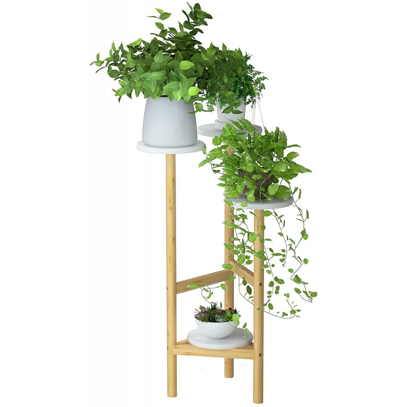 4 Tier Tall Bamboo Plant Stand, Corner Plant Shelf, Multiple Flower Pot Holder Plant Display Rack for Indoor & Outdoor (Tall 31.1 inches)